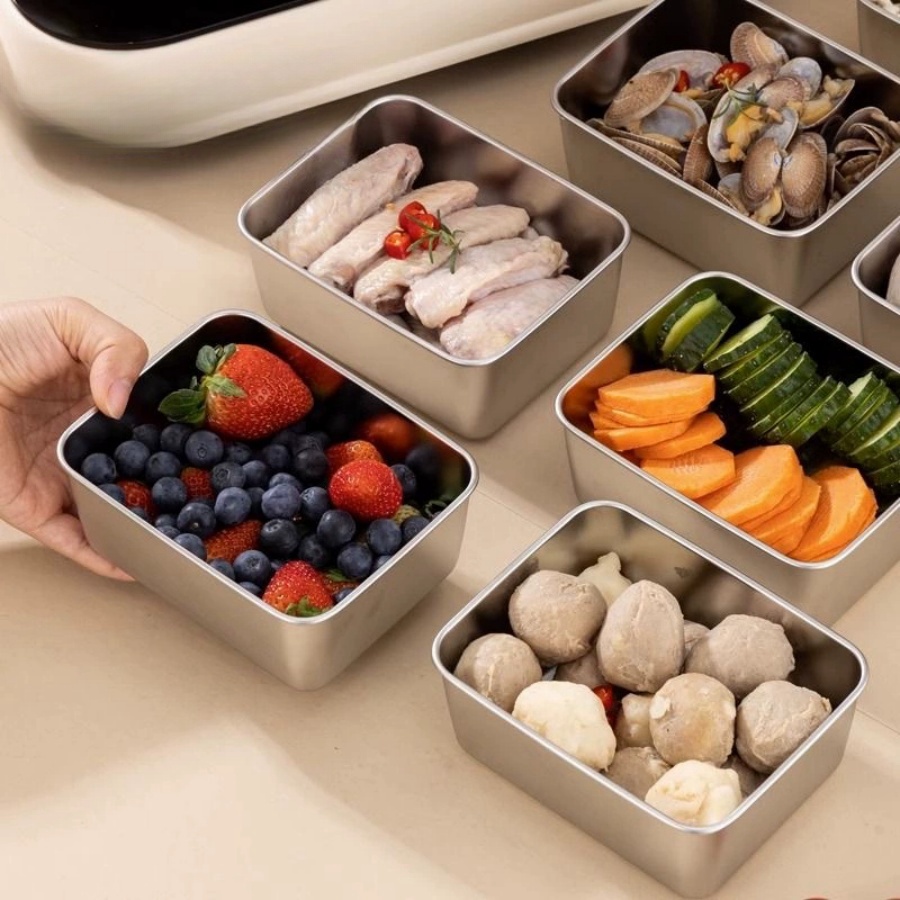 Food Storage Stainless Steel Containers - 1-2-3 adet Dikdörtgen Paslanmaz Çelik Gıda