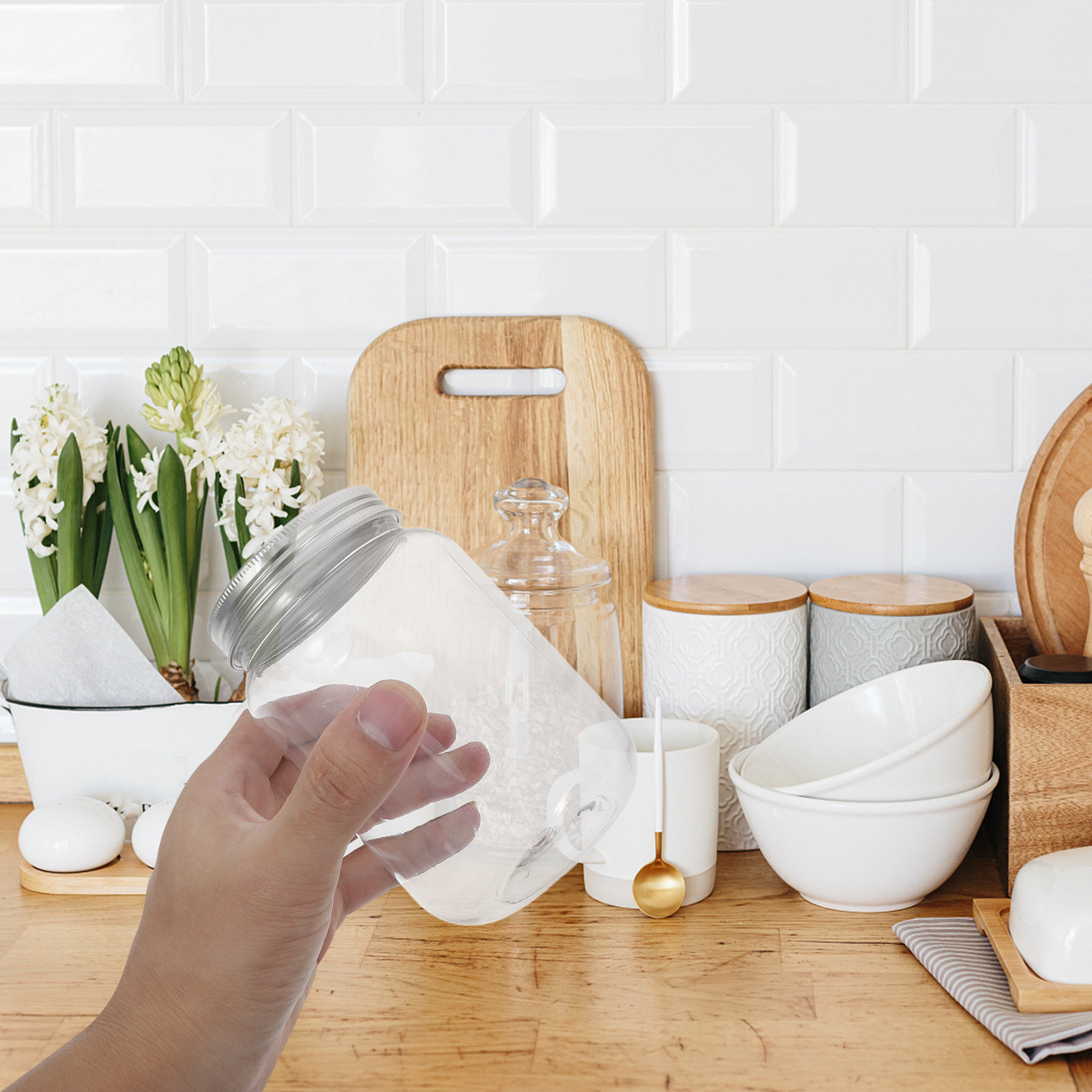 Food Storage Jars & Containers - 4 adet şeffaf plastik kavanozlar mutfak