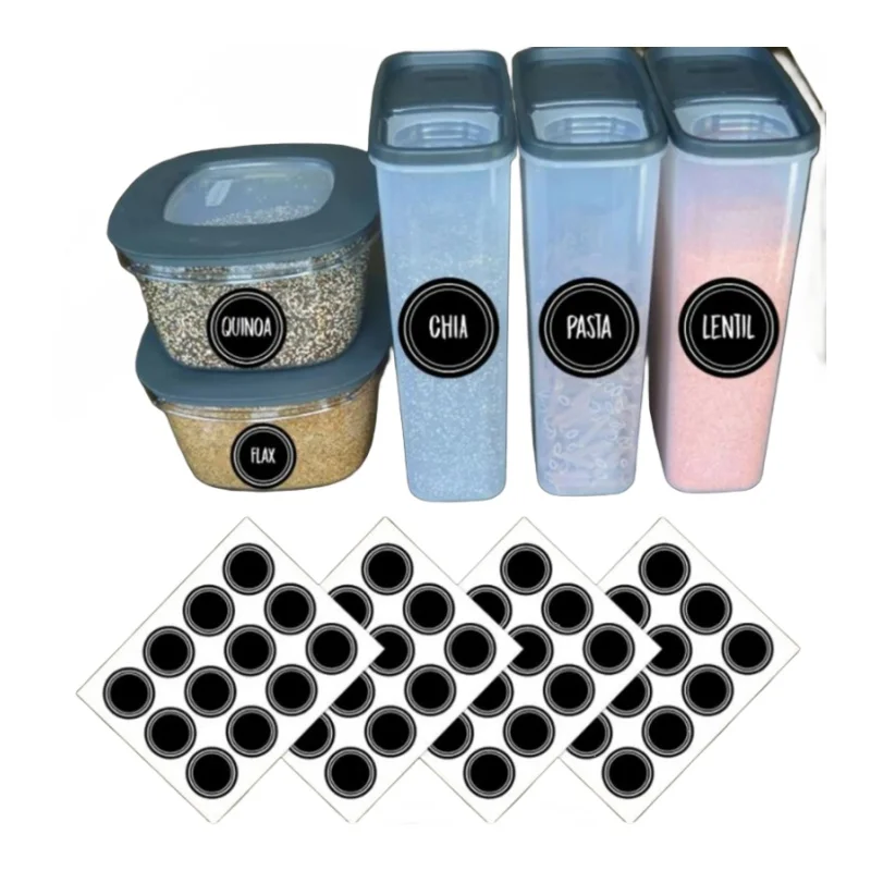 Food Storage Jar Labels - Su Geçirmez Yeniden Kullanılabilir Yuvarlak Kara