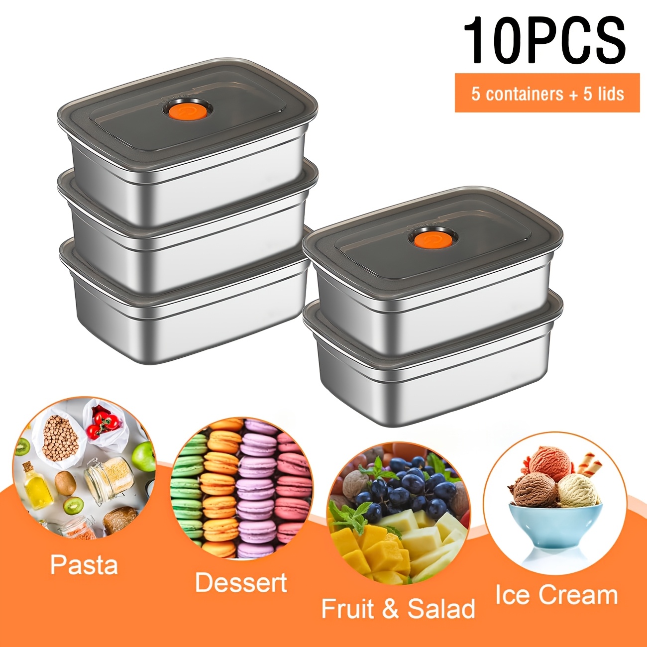 Food Storage Stainless Steel Containers - 10 Parça Paslanmaz Çelik Gıda Saklama