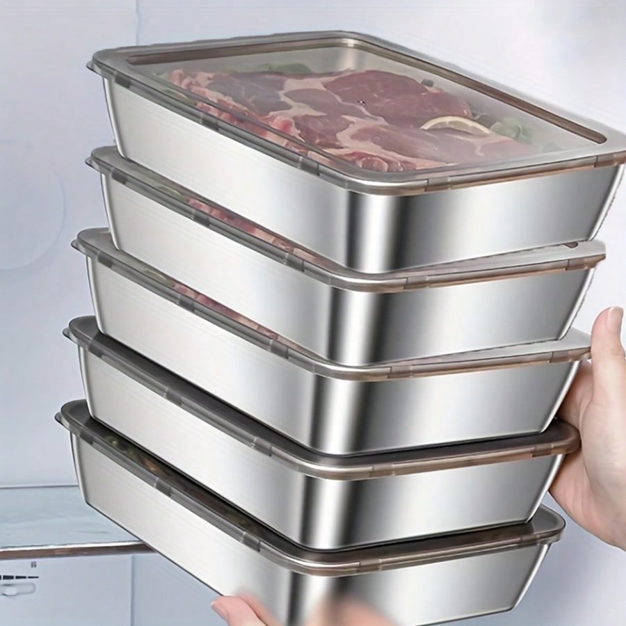 Xl Food Storage Containers With Lids - Şeffaf Kapaklı 5 Parçalı Paslanmaz Çelik