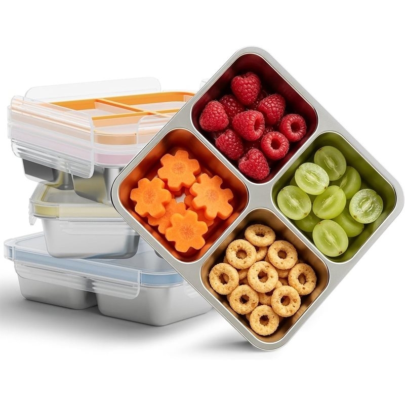 Food Storage Stainless Steel Containers - GIGI 4'lü Paslanmaz Çelik Atıştırmalık Kapları,