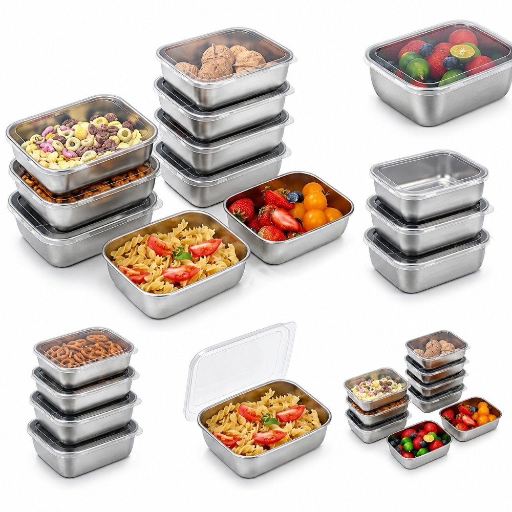 Food Storage Containers Set - 6 Adet Paslanmaz Çelik Gıda Saklama