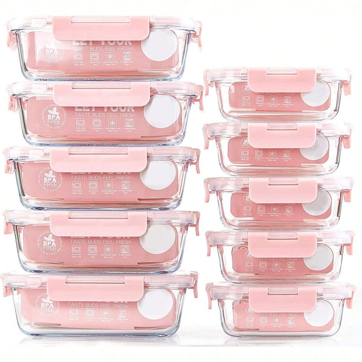 Food Storage Warehouse - 10'lu Paket Cam Yemek Hazırlık Kapları,