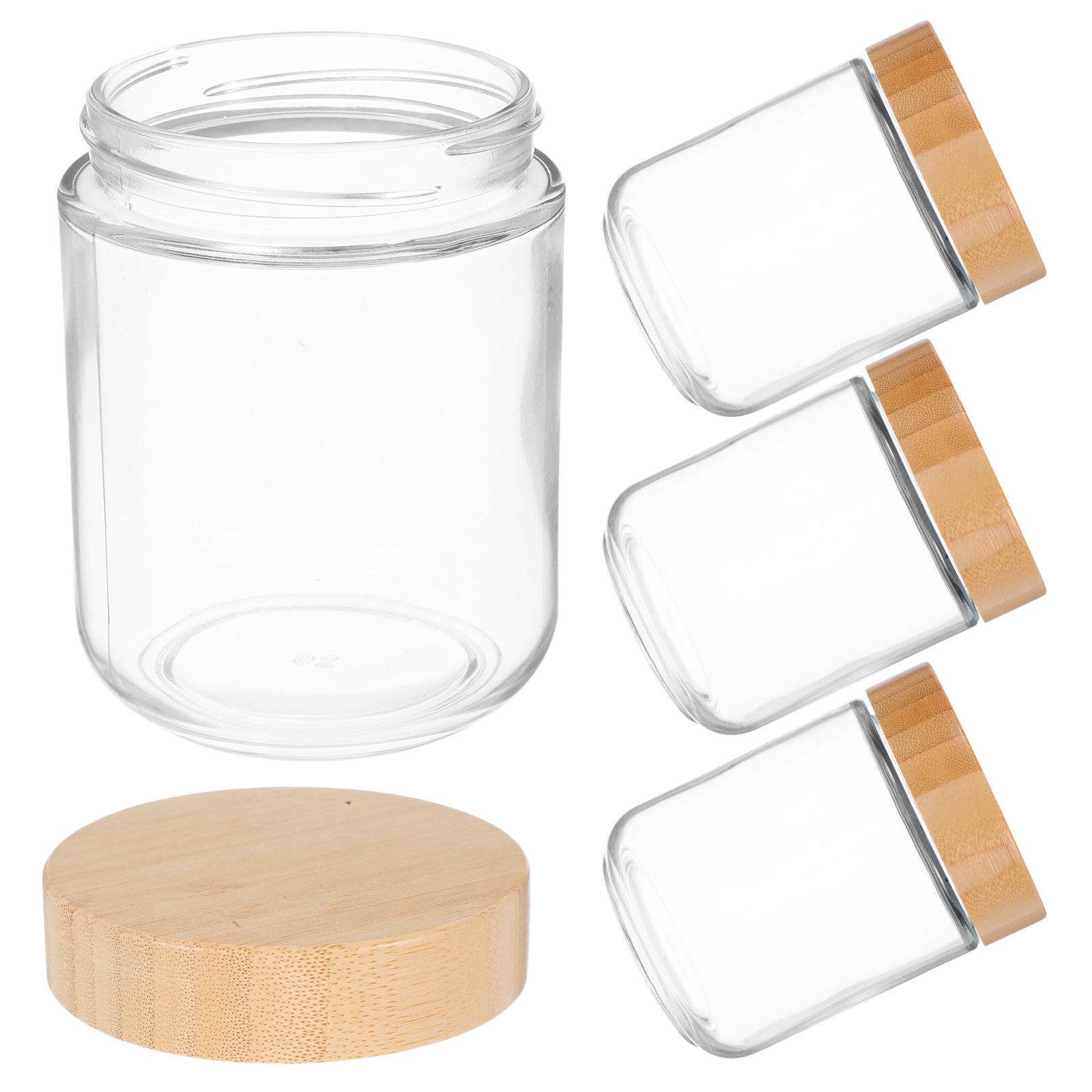 Food Storage Jars & Containers - 4 Adet Şeffaf Cam Kavanoz, Bambu